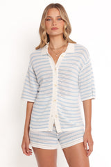Cherie Knit Shirt - Cream Sky Blue