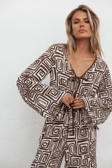 Imogen Top - Chocolate Brown Print
