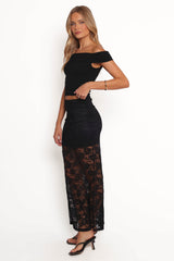 Laken Sheer Lace Maxi Skirt - Black