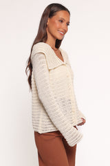 Lyra Large Collar Cardigan - White