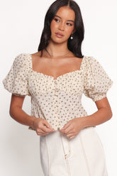Maud Top - Cream Brown Floral