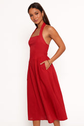 Ramona Halterneck Midi Dress - Red