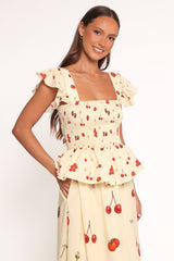 Remira Smocked Ruffle Top - Yellow Cherry