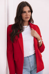 Ronny Open Front Knit Blazer - Scarlet Red