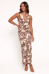 Warner Halter Dress - Cream/Brown