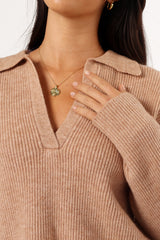 Zala Vneck Collar Knit Sweater - Mocha