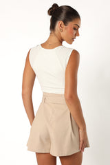 Maya High Waisted Paperbag Shorts - Beige