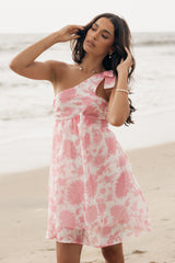 Calvin One Shoulder Mini Dress - Pink Floral