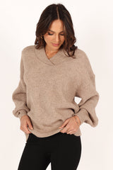 Carly Collar Knit Sweater - Oatmeal