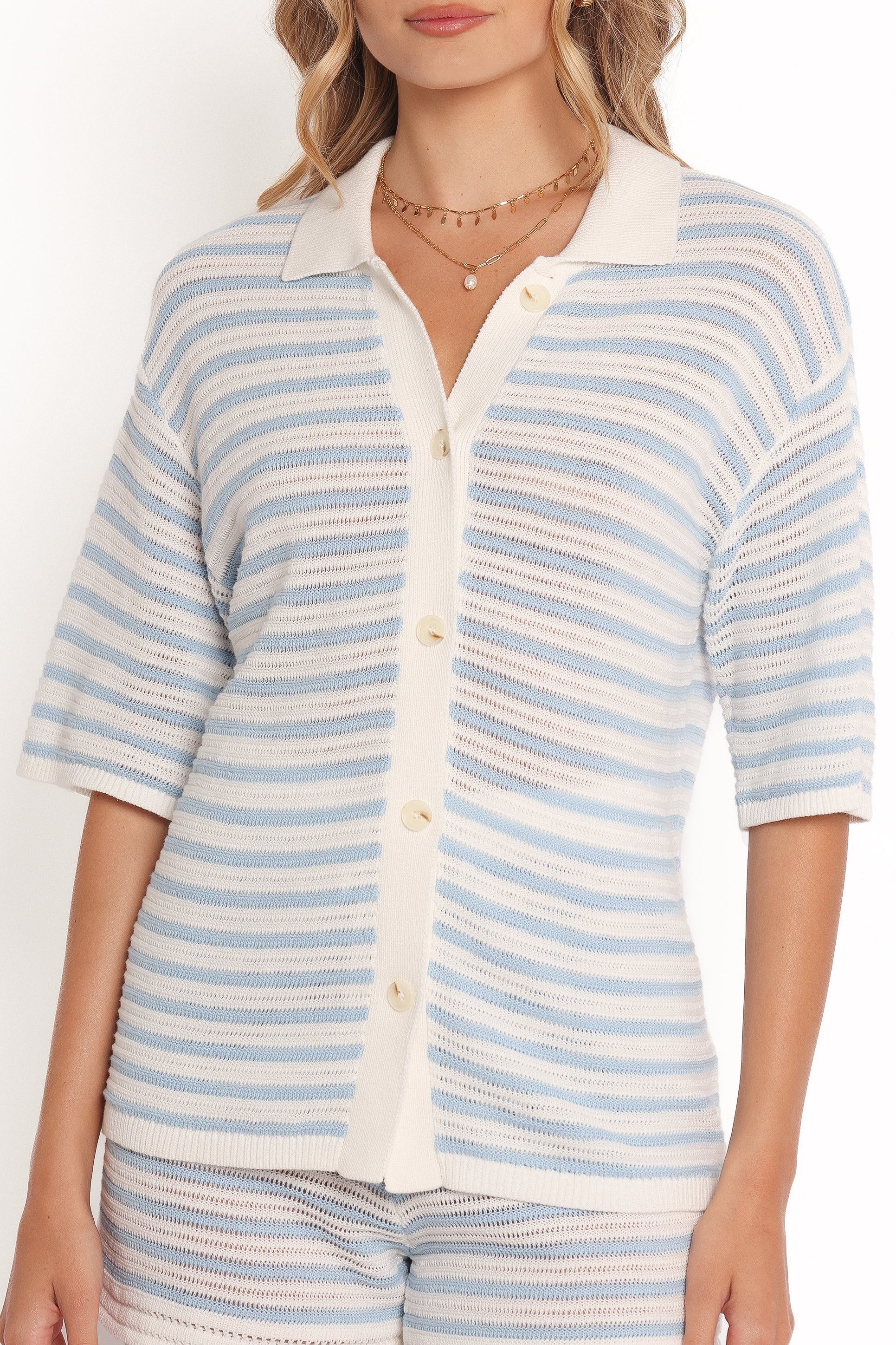 Cherie Knit Shirt - Cream Sky Blue