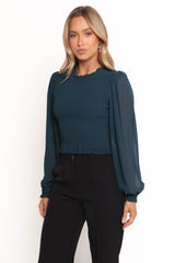 Aranha Sheer Sleeve Top - Dark Blue
