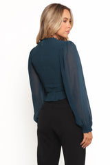 Aranha Sheer Sleeve Top - Dark Blue