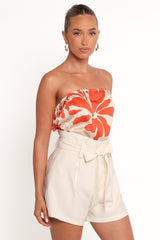 Beca Strapless Top - Red Floral