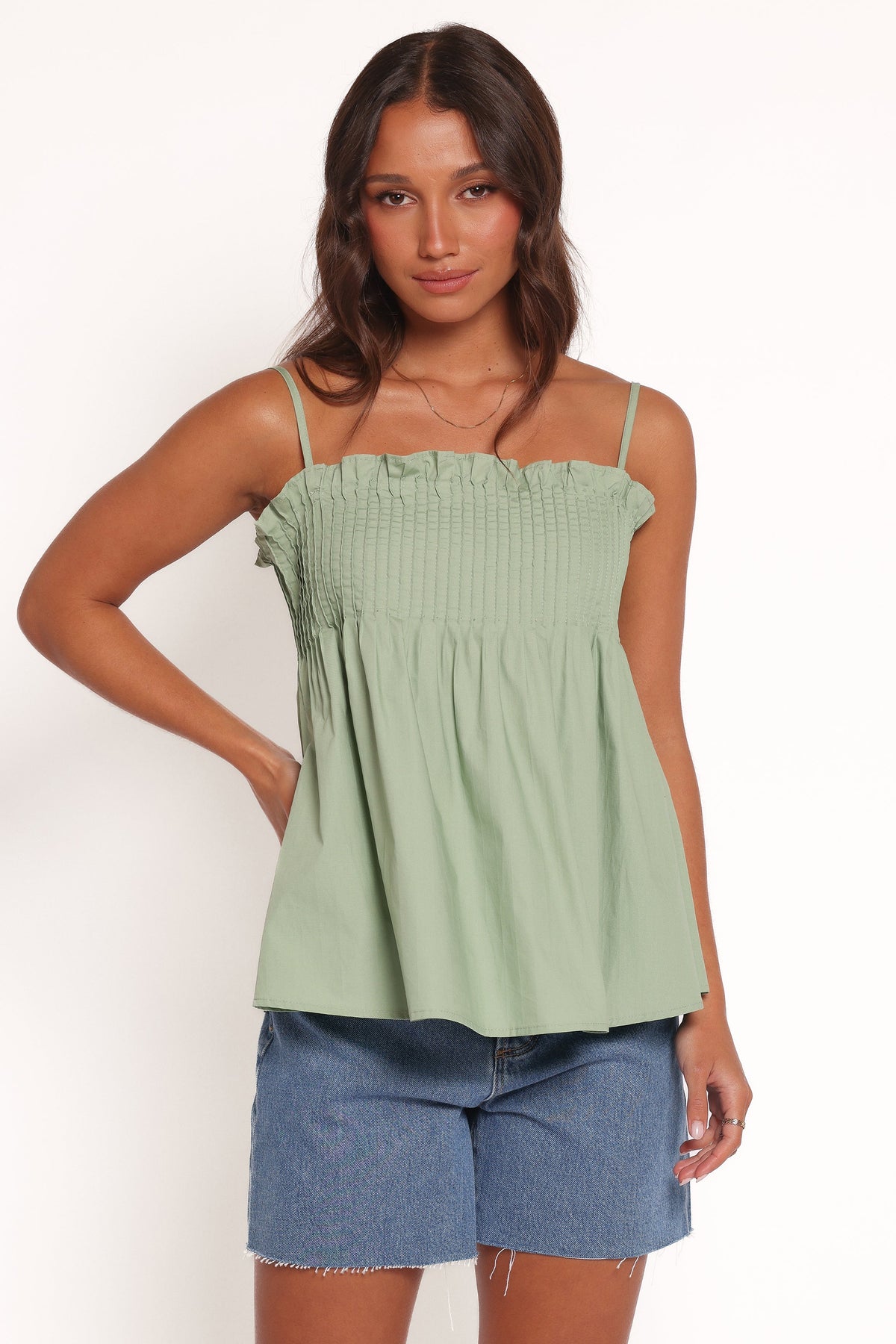 Carson Pleated Top - Sage Green