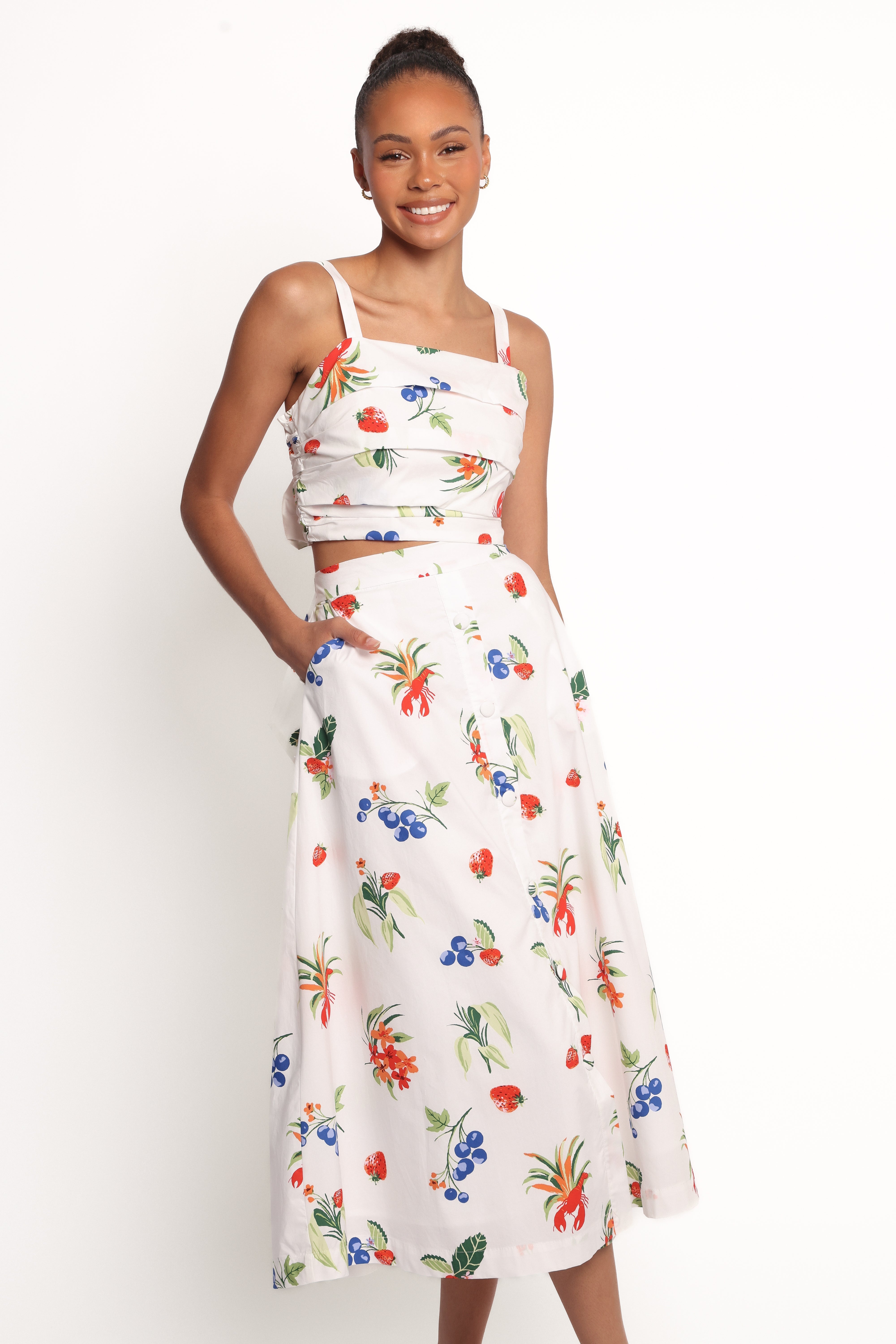 Geneva Tie Top - Off White Red