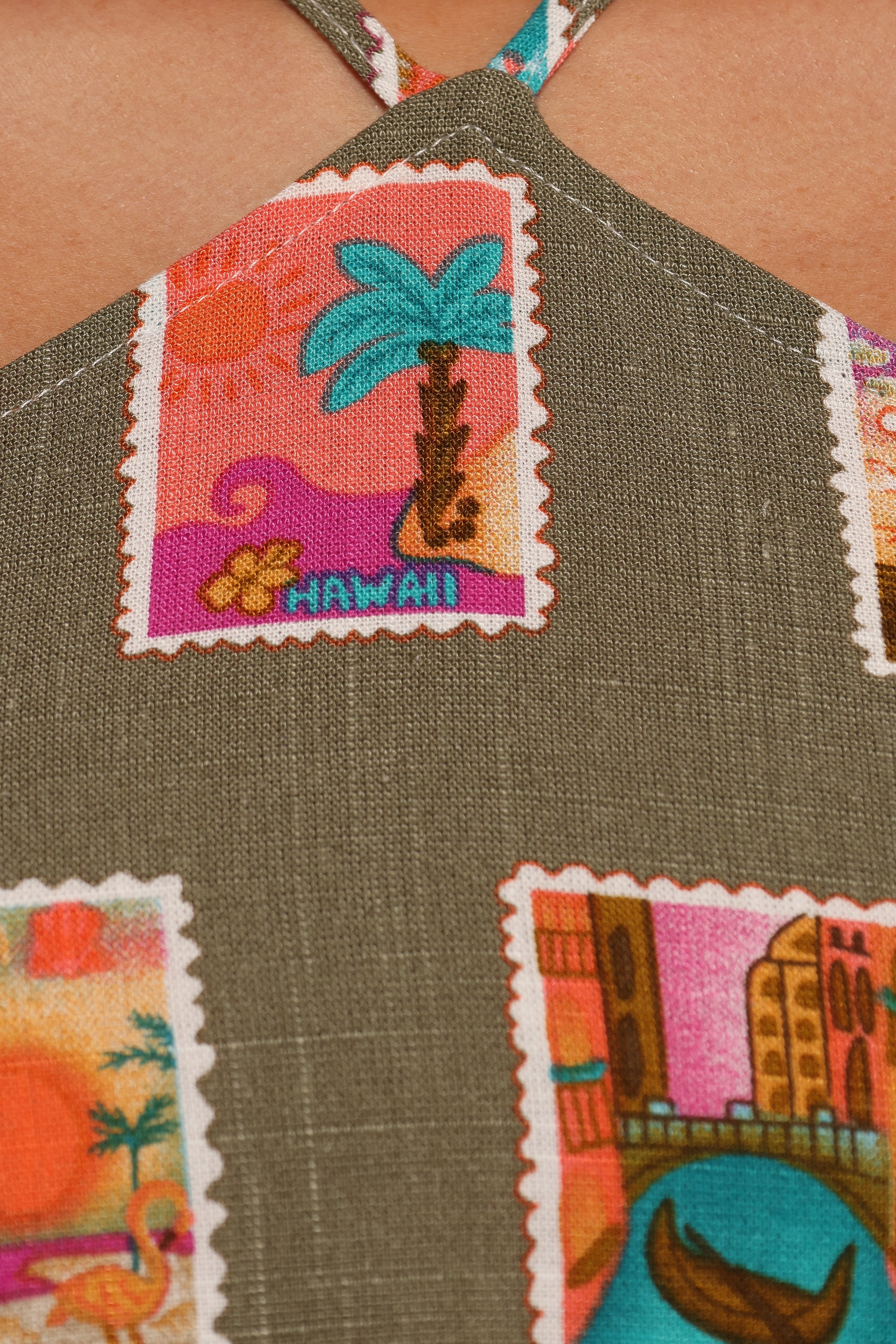 Henri Halter Top - Olive Print