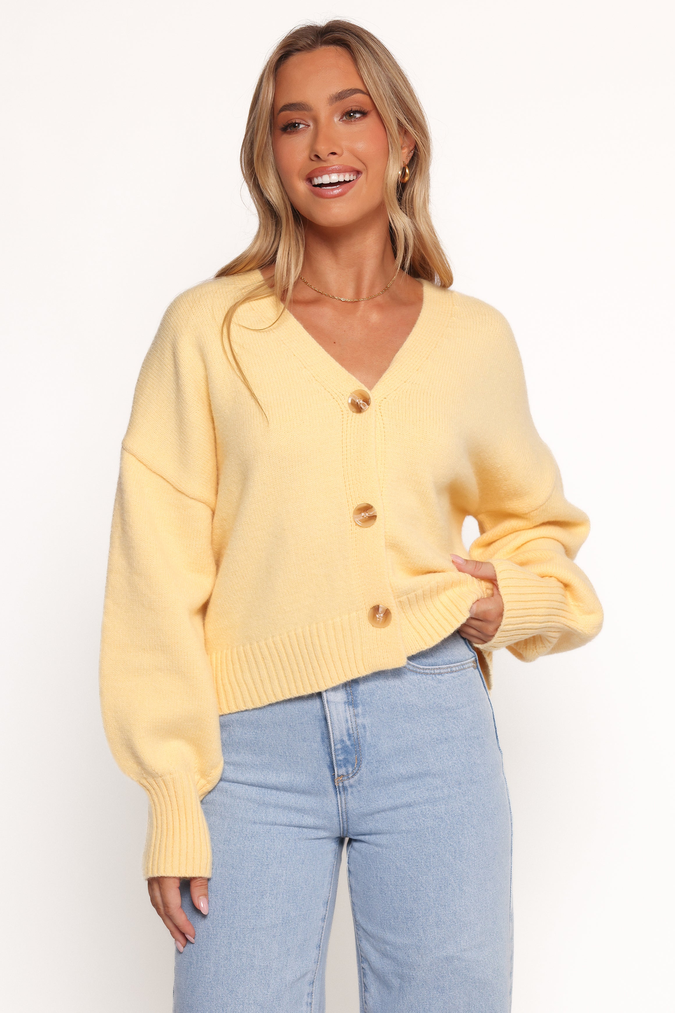 Isabel Button Front Cardigan - Yellow