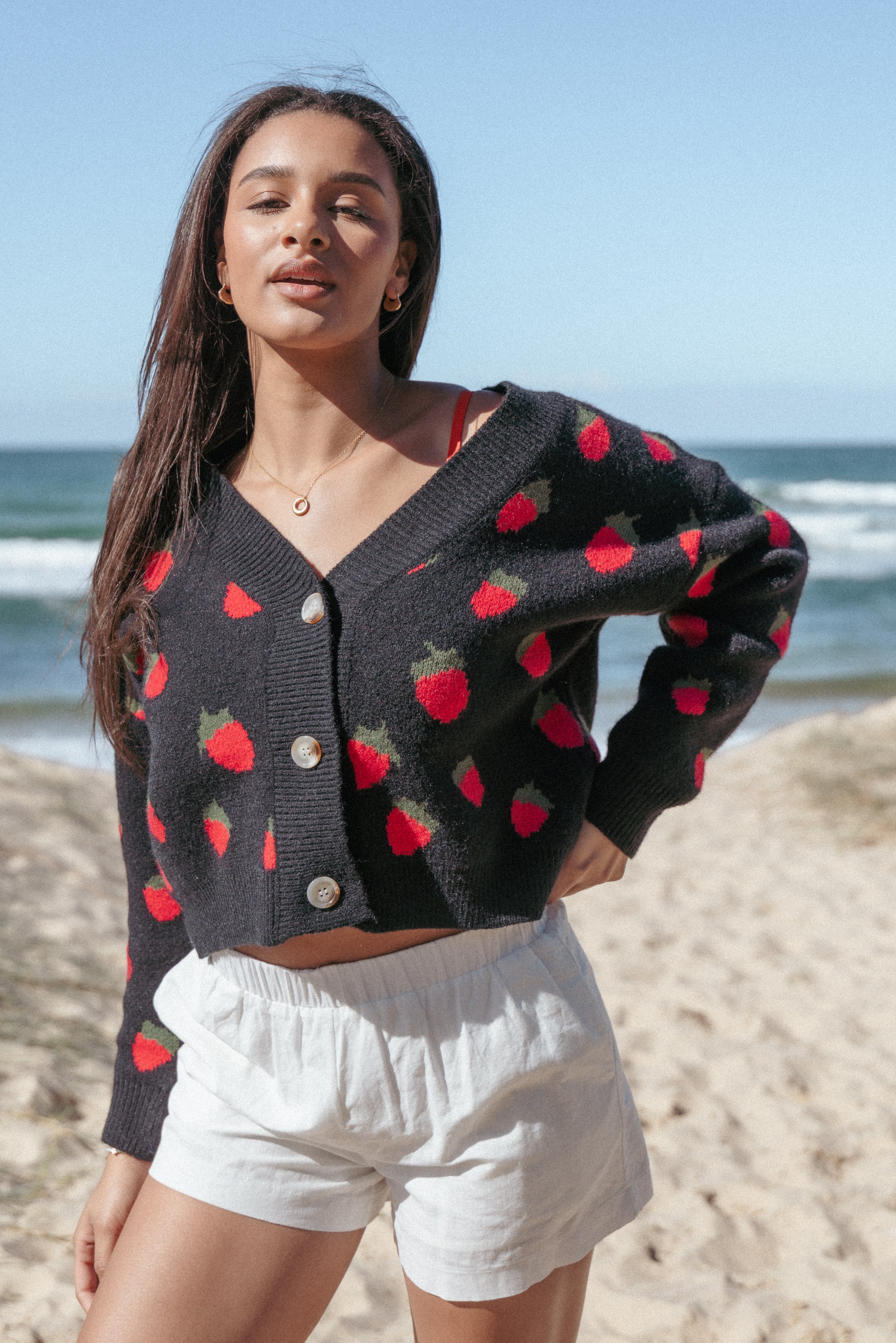 Judson Strawberry Knit Cardigan - Black