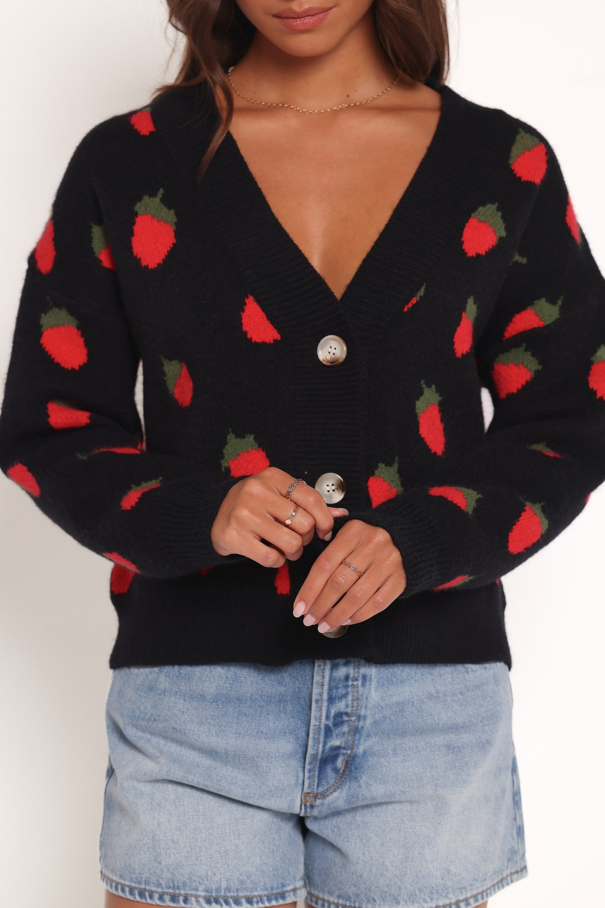 Judson Strawberry Knit Cardigan - Black