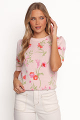 Keegan Flower Knit Sweater - Pink