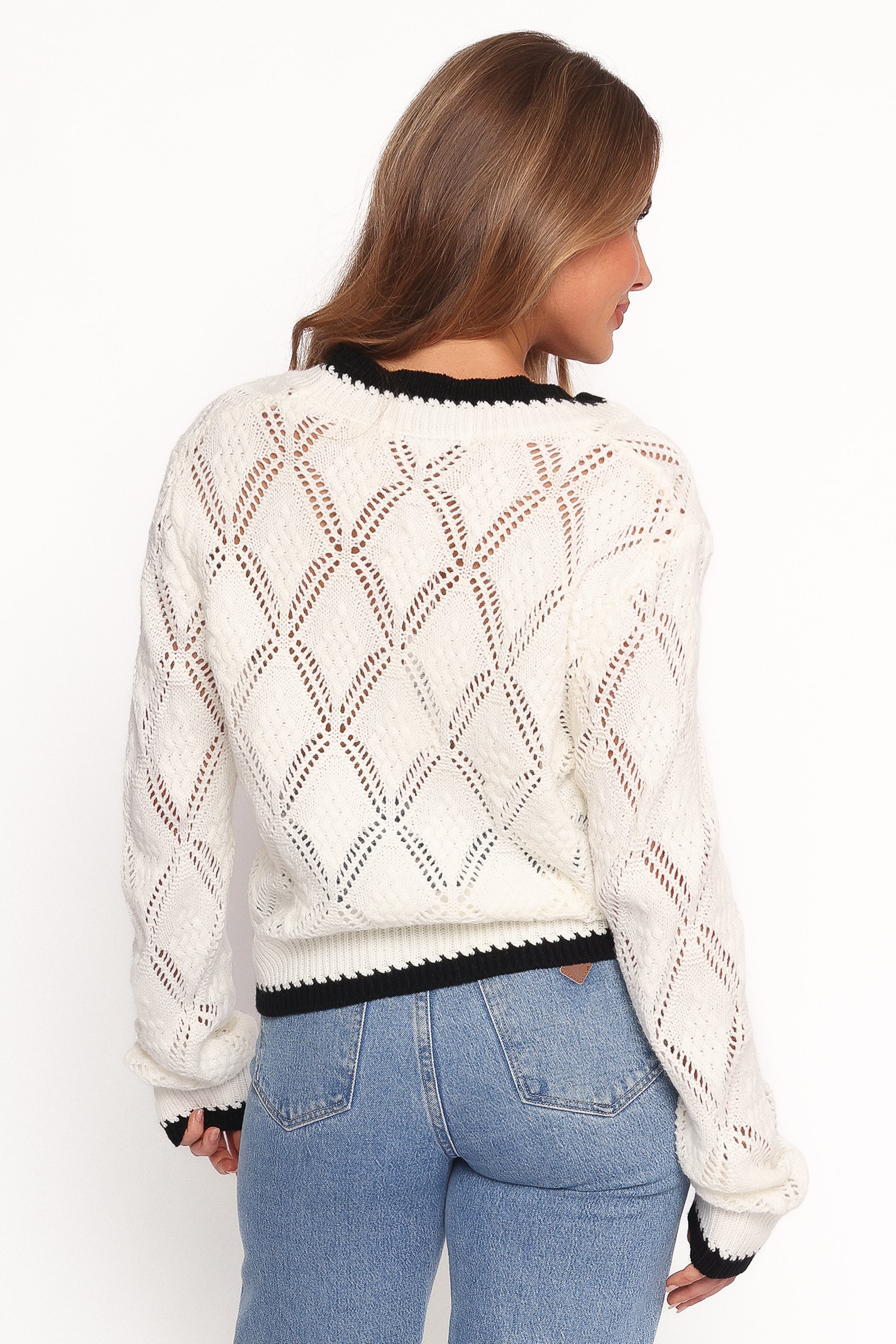 Lainy Bow Tie Font Cardigan - Cream