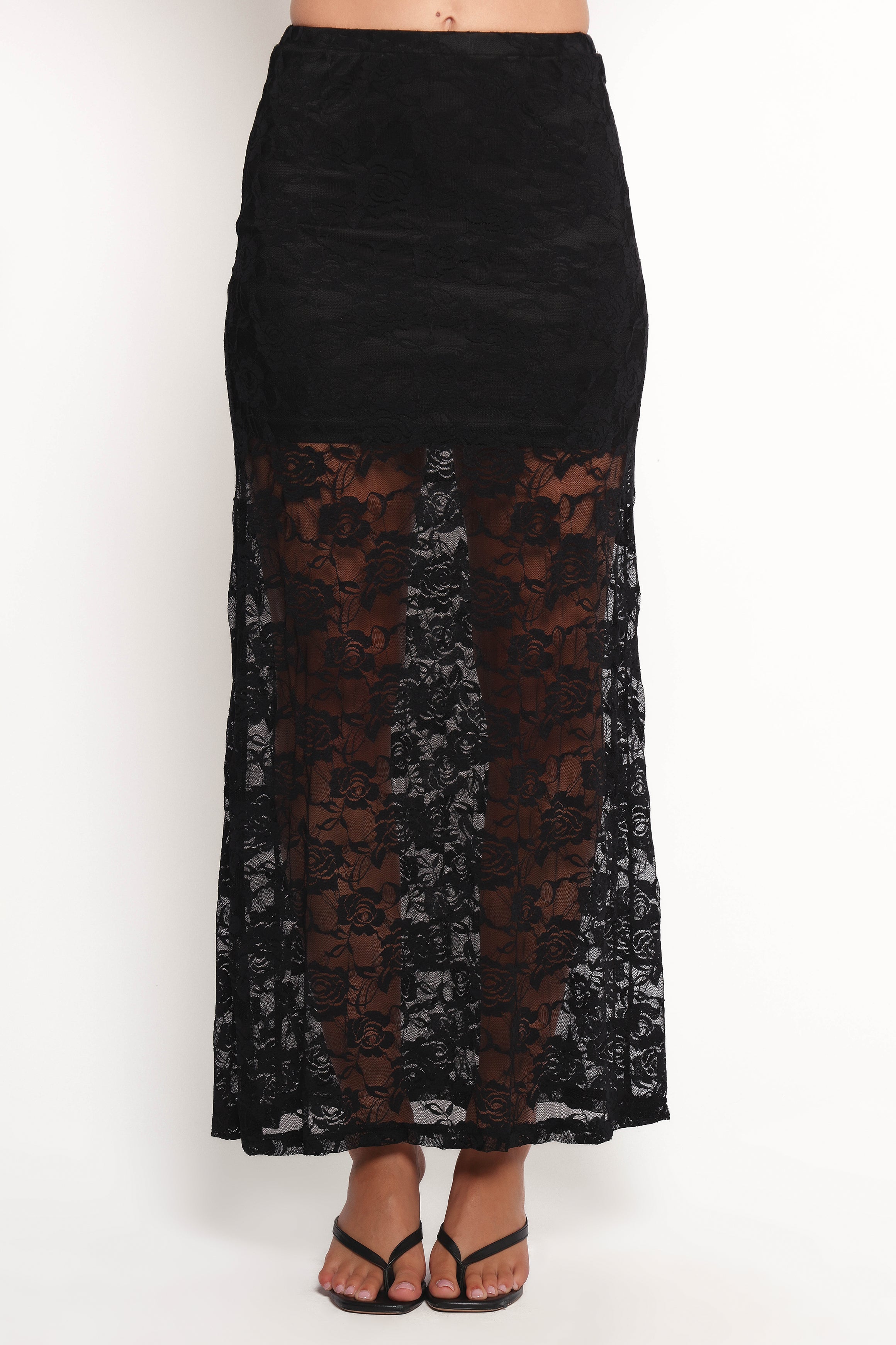 Laken Sheer Lace Maxi Skirt - Black