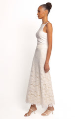 Mika Floral Lace Maxi Skirt - White