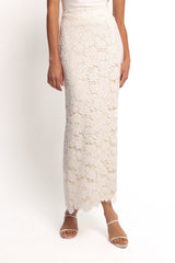 Mika Floral Lace Maxi Skirt - White