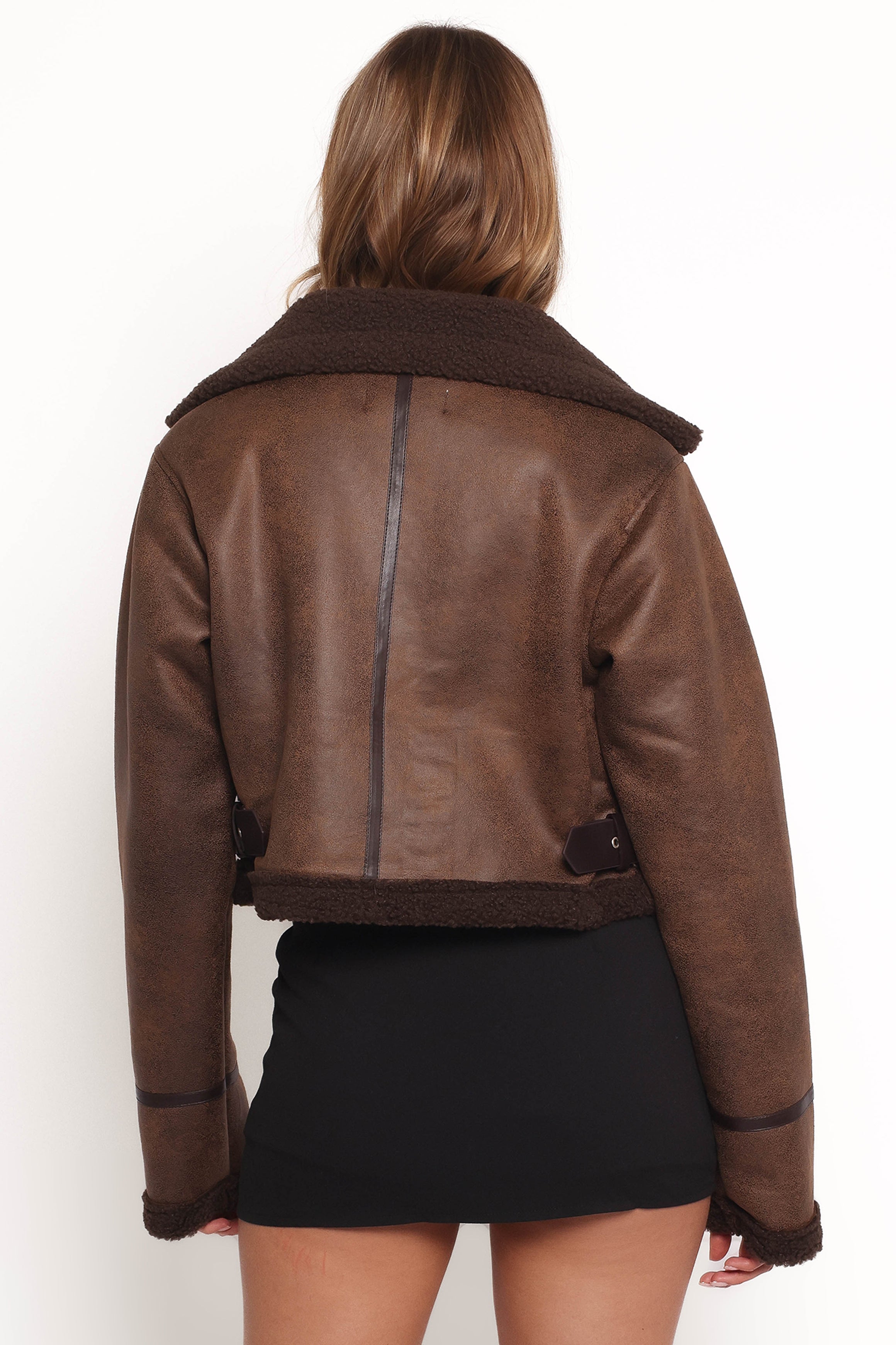 Omi Faux Matte Leather Jacket - Brown