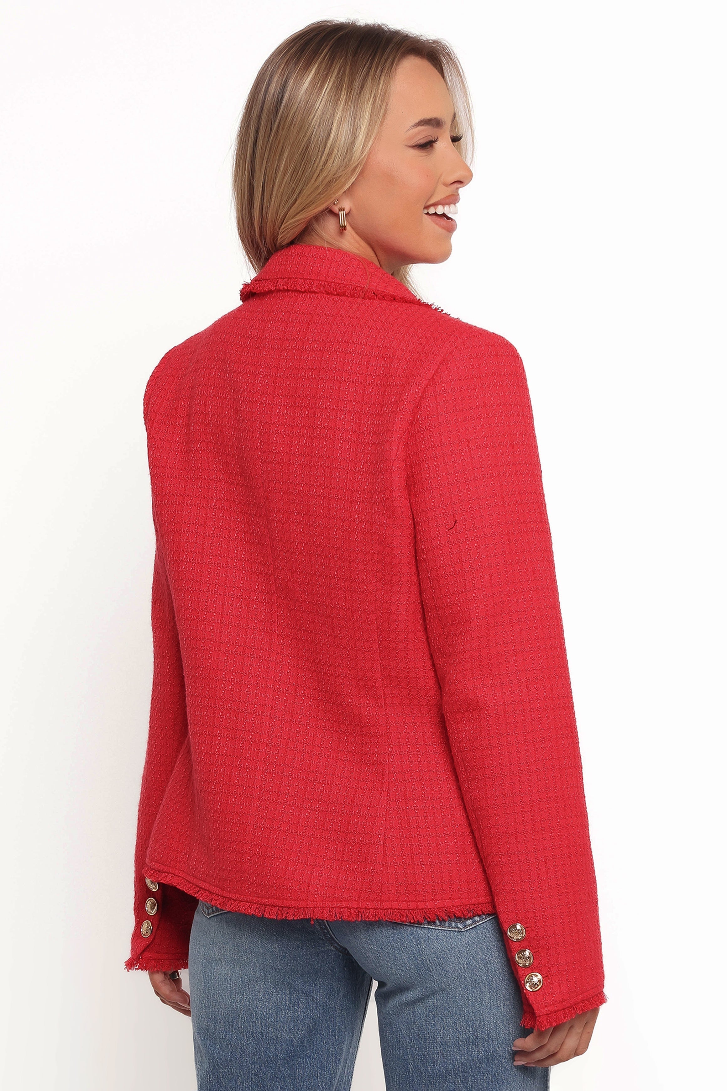 Simona Single Button Twill Blazer - Red