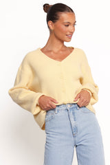 Sybil Button Front Cardigan - Butter Yellow