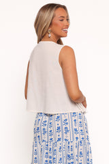 Delia Pleat Tie Top - White