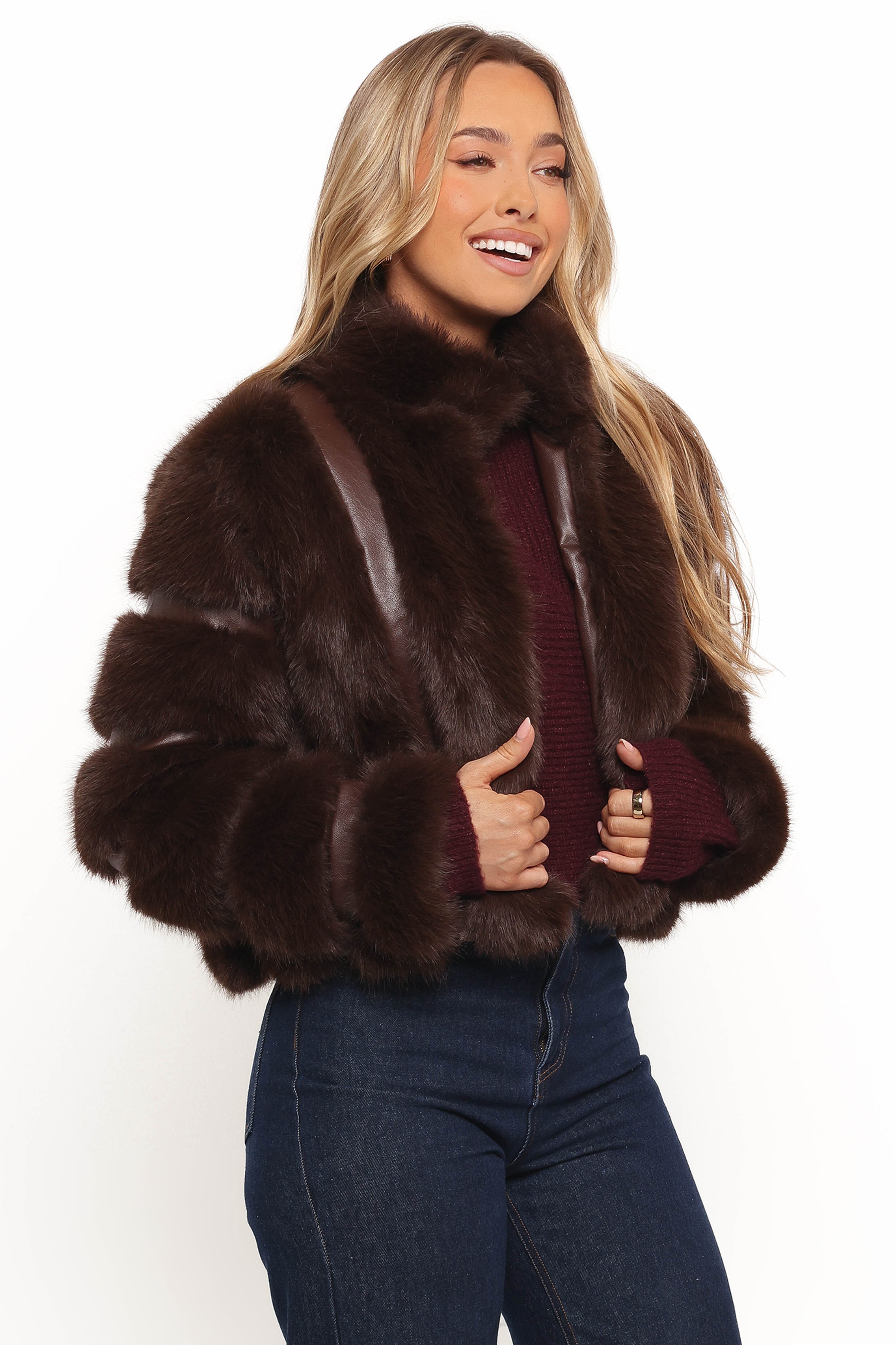 Velma Channel Faux Fur Jacket - Chocolate