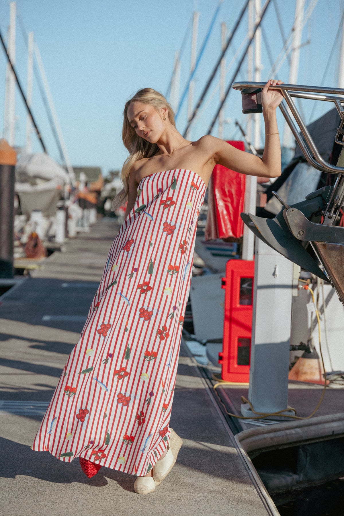 Soph Strapless Maxi Dress - Red Picnic Stripe