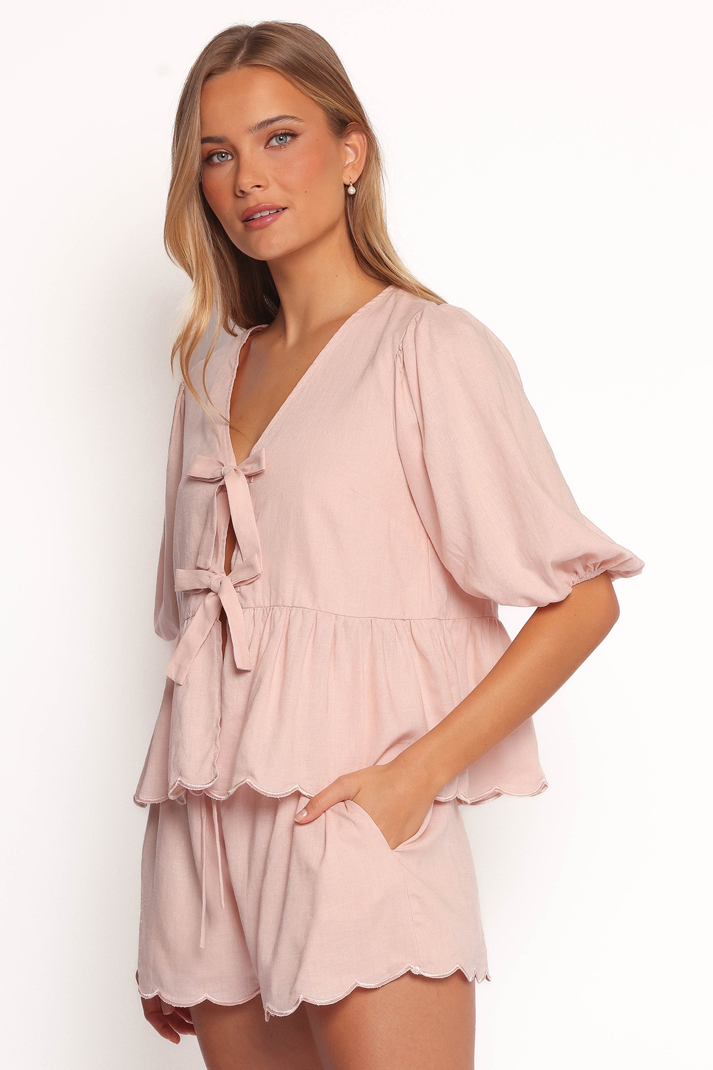 Zarie Scalloped Short Set - Light Pink