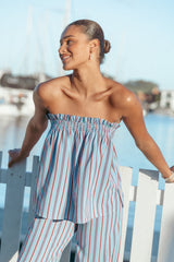 Zemira Strapless Top - Blue Stripe