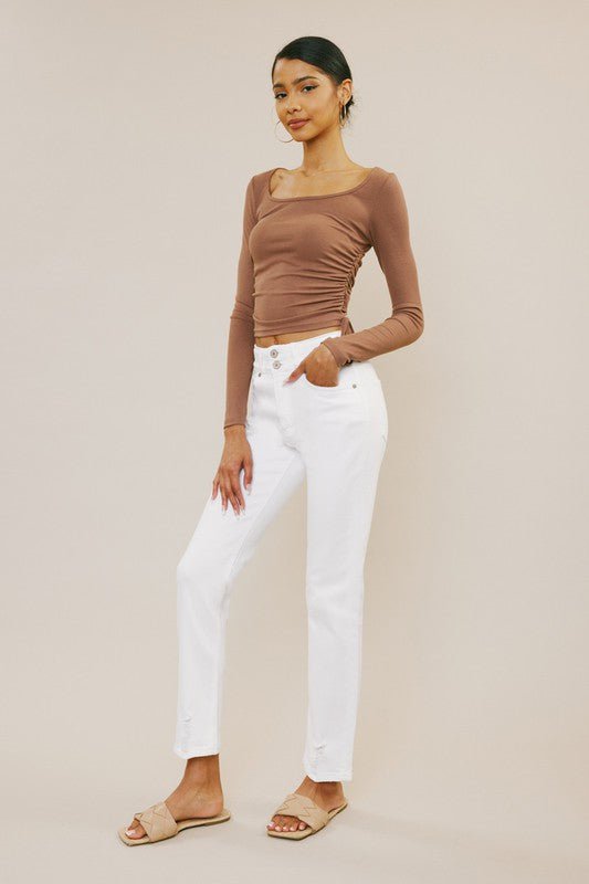 Lulu High Rise Slim Straight Jean - White