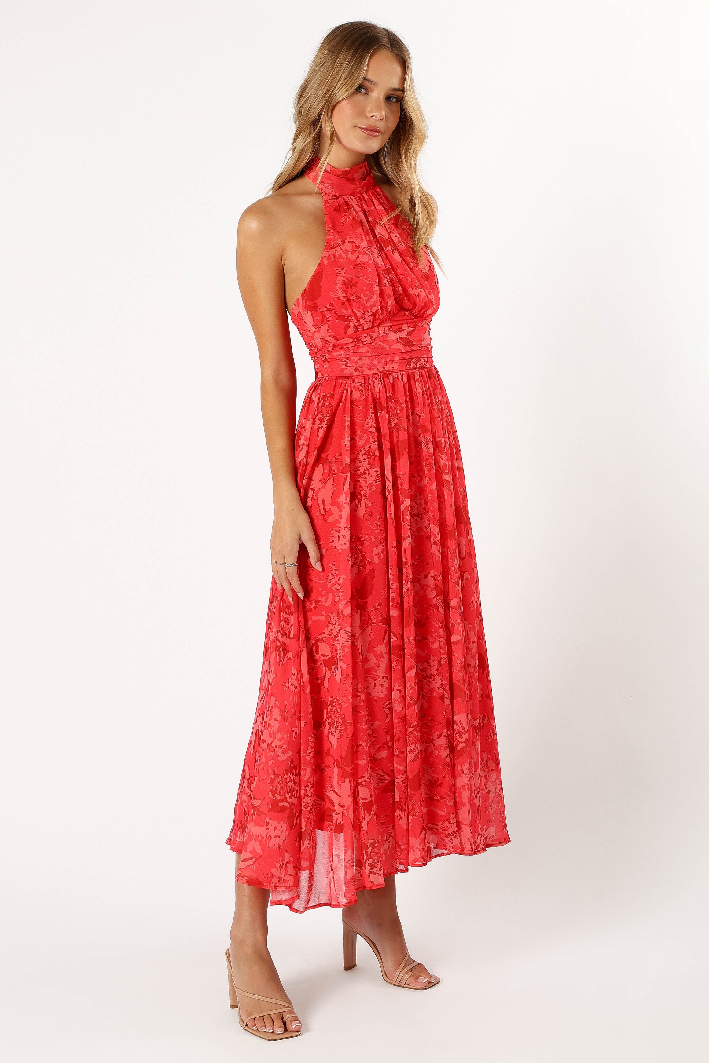 Primrose Halterneck Maxi Dress - Red Floral
