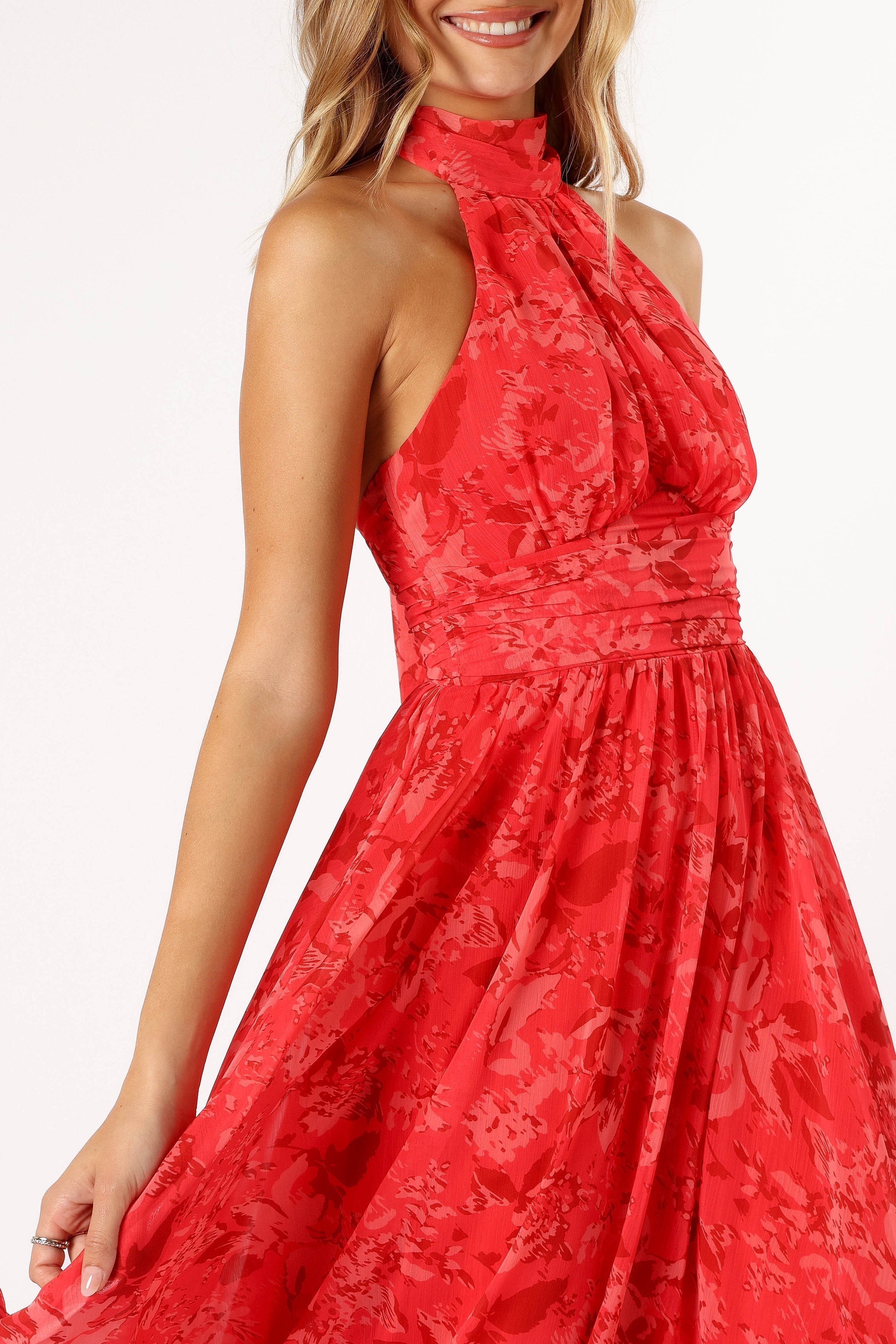 Primrose Halterneck Maxi Dress - Red Floral