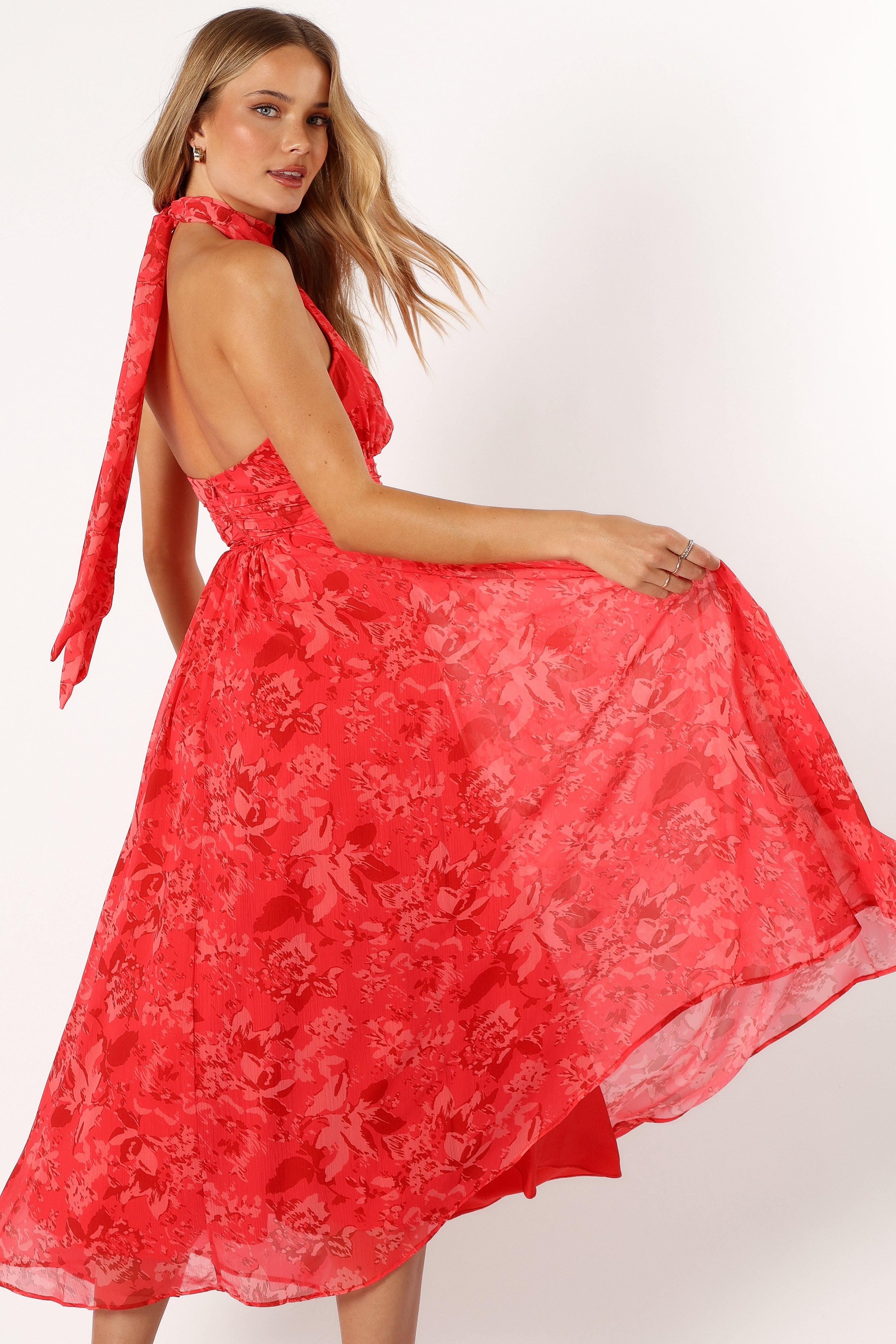 Primrose Halterneck Maxi Dress - Red Floral