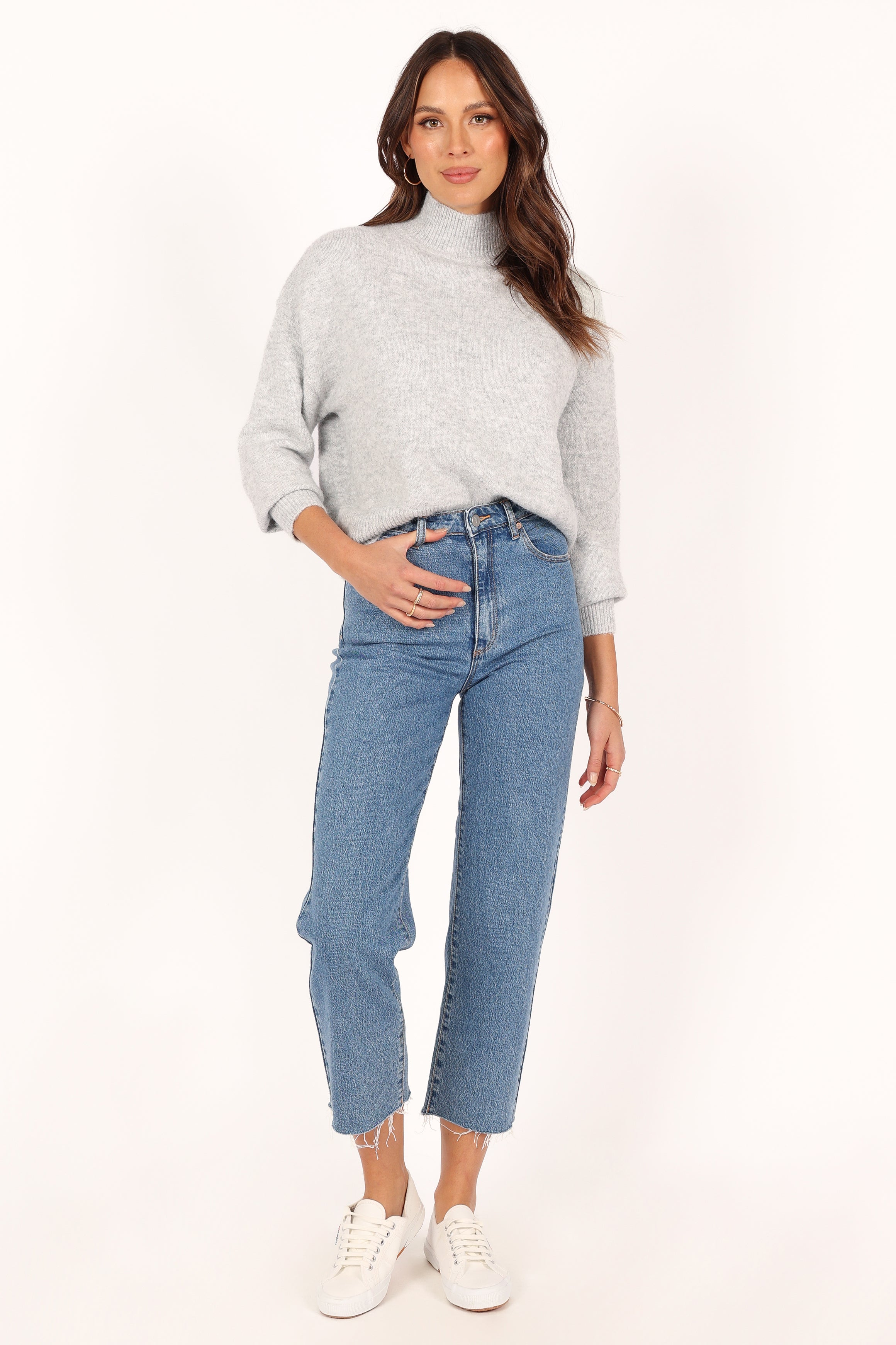 Brianna Mockneck Knit Sweater - Heather Grey