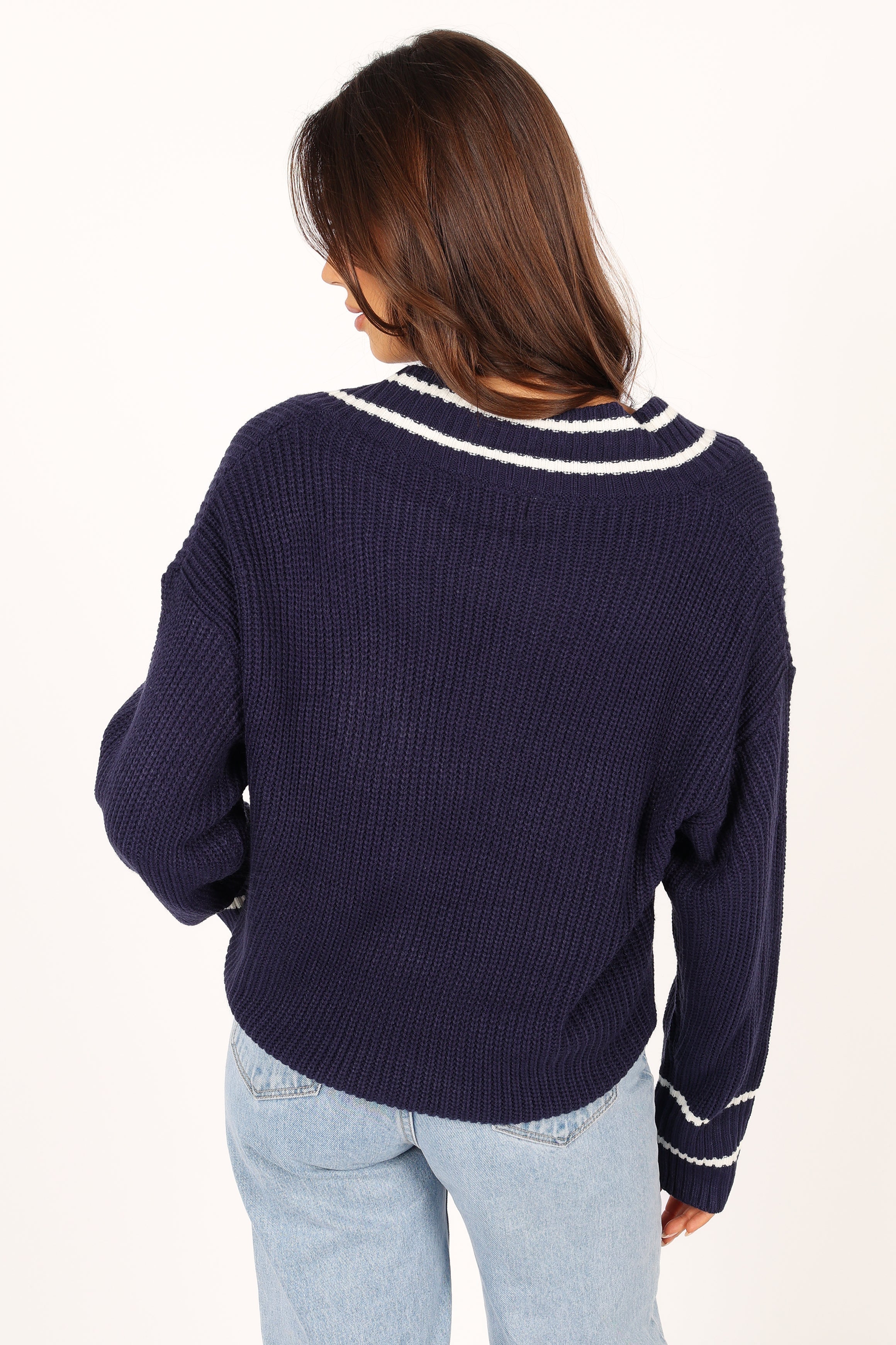 Leanna Vneck Knit Sweater - Navy