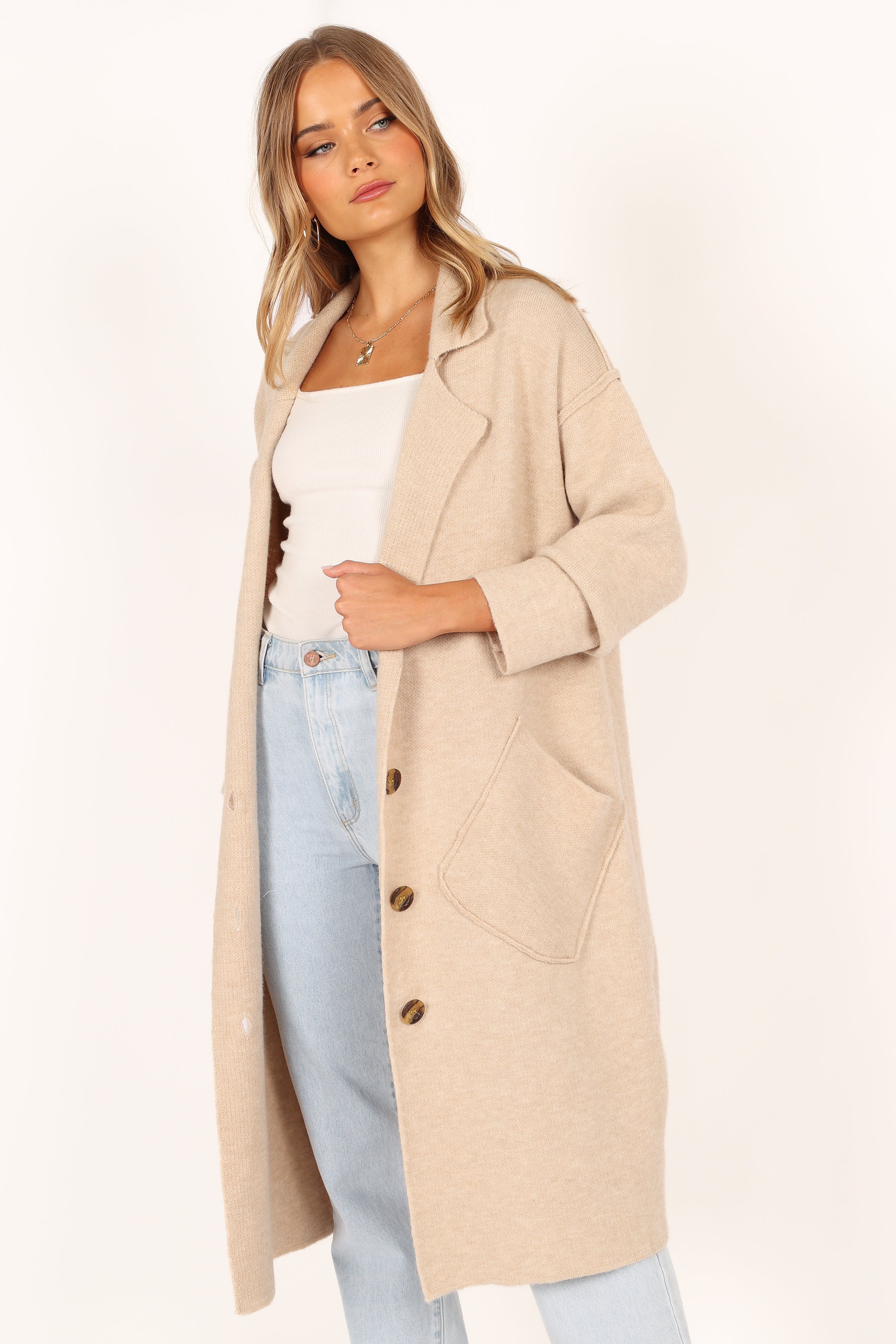 Ivy Button Front Coatigan - Oatmeal